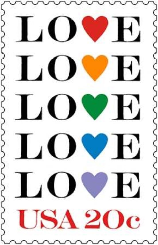 Love Multicolored Hearts Canvas Art - US POSTAL SERVICE (24 x 36)