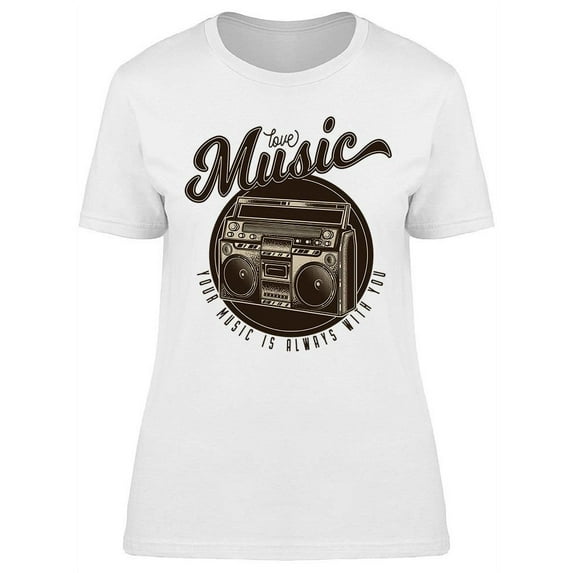 Love Music Boombox Design T-Shirt Women -Image by Shutterstock, Female Large