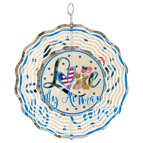Love My Airman Military Patriotic 3D Wind Spinner, Air Force Support Kinetic Sculpture, USA Garden Decor