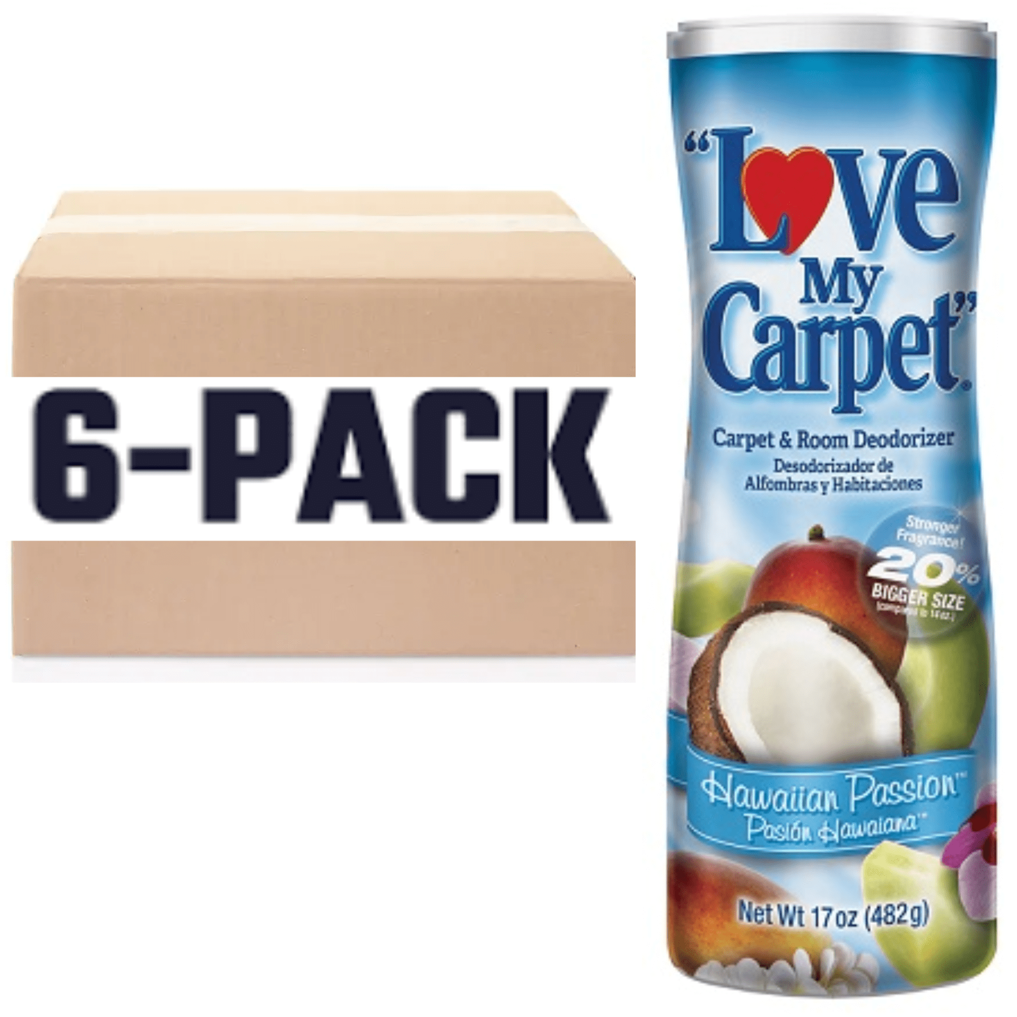 Love My Carpet Room Deodorizer, HAWAIIAN PASSION 17 Ounces Each Container (Pack Of 6 BOXED)