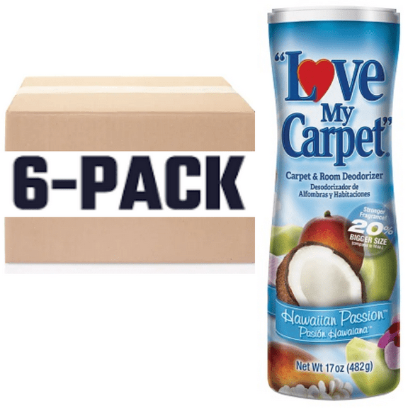 Love My Carpet Room Deodorizer, HAWAIIAN PASSION 17 Ounces Each Container (Pack Of 6 BOXED)