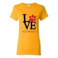 thumbnail image 1 of Love My Cat Stole My Heart Red Footprints Animal Lover Womens Graphic T-Shirt, Gold, Small, 1 of 3