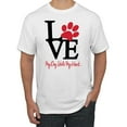 thumbnail image 1 of Love My Dog Stole My Heart Red Pawprints Pop Culture Men's Graphic T-Shirt, White, 4XL, 1 of 3