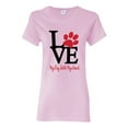 thumbnail image 1 of Love My Dog Stole My Heart Red Pawprints Pop Culture Womens Graphic T-Shirt, Light Pink, X-Large, 1 of 3