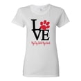 thumbnail image 1 of Love My Dog Stole My Heart Red Pawprints Pop Culture Womens Graphic T-Shirt, White, Medium, 1 of 3