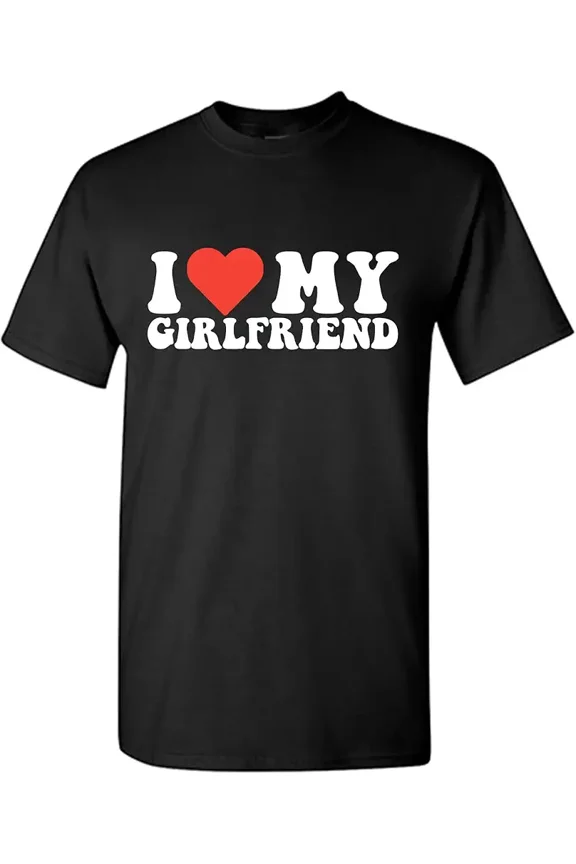Love My Girlfriend Heart Print for Men Short Sleeve Romantic T-Shirt