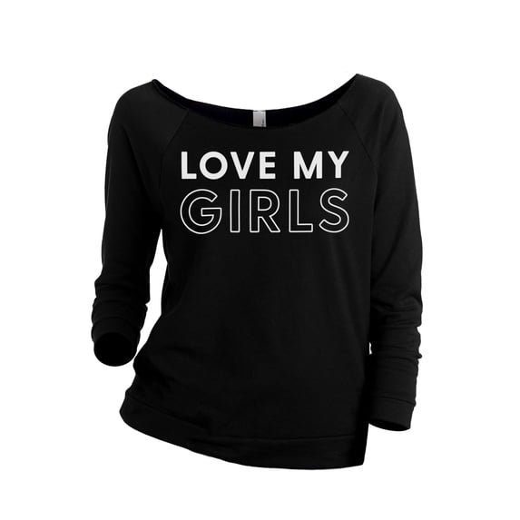 Love My Girls Women's Fashion Slouchy 3/4 Sleeves Raglan Lightweight Sweatshirt Black X-Large