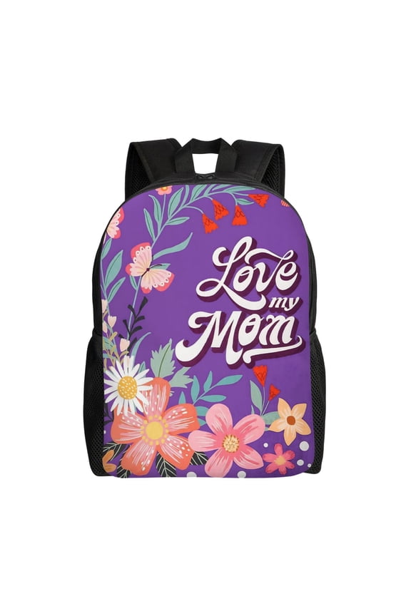 Love My Mom Backpack Large Capacity Laptop Bag for Men and Women