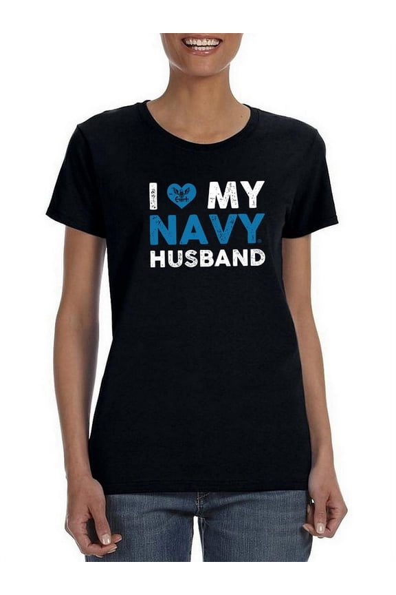 Love My Navy Husband Shaped T-Shirt Women -Navy Designs, Female Large