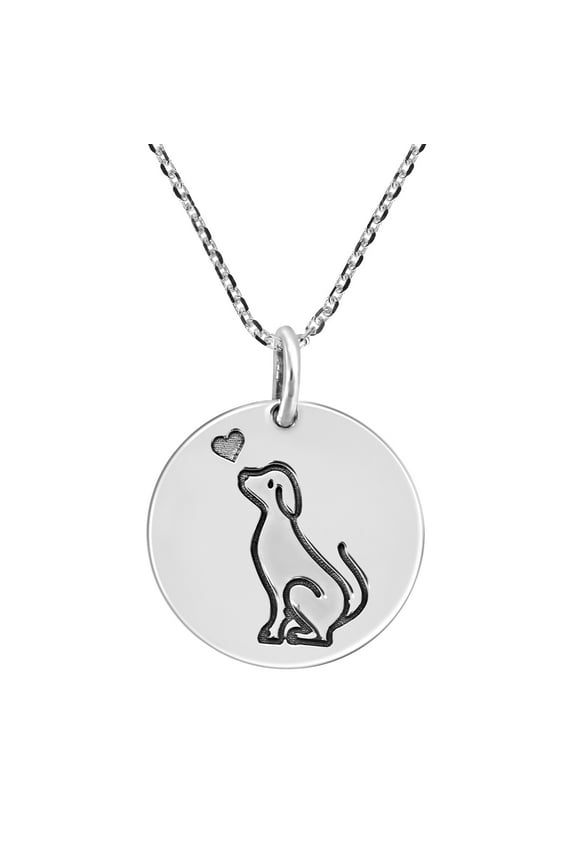 Love My Pet Dog Round Tag Sterling Silver Pendant Necklace for Female Teens