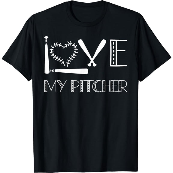 Love My Pitcher Cute Baseball Player Mom Catcher Pitcher T-Shirt Black X-Large