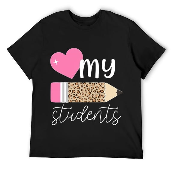 Love My Students Leopard Print Elementary School Teacher Short Sleeve T-Shirt Black