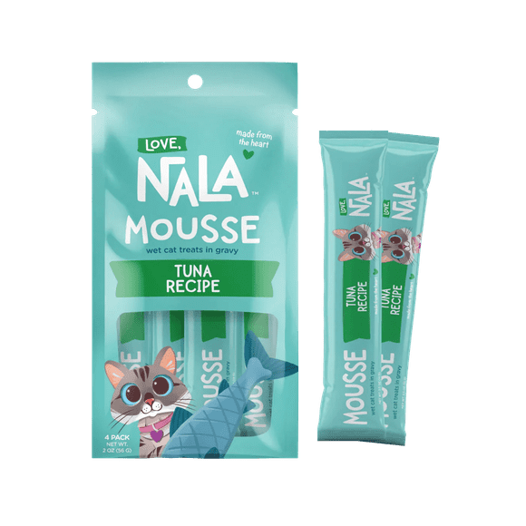 Love, NALA Lickable Cat Treats Squeeze Up, Sachet Tuna Mousse, Puree Wet Cat Treats - Grain Free Cat Treats Lickable, Natural Cat Squeeze Up Treats- Cat Puree Meal Topper - 4 Pack 2oz.