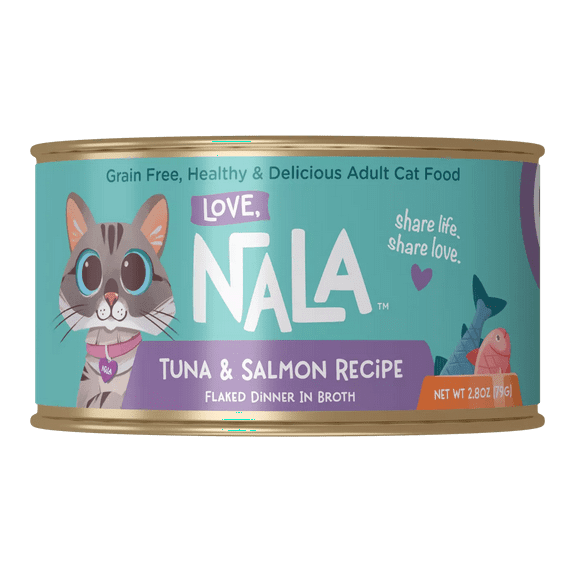 Love, Nala Adult Cat Flaked Wet Cat Food Tuna & Salmon Recipe in Broth, 2.8 oz