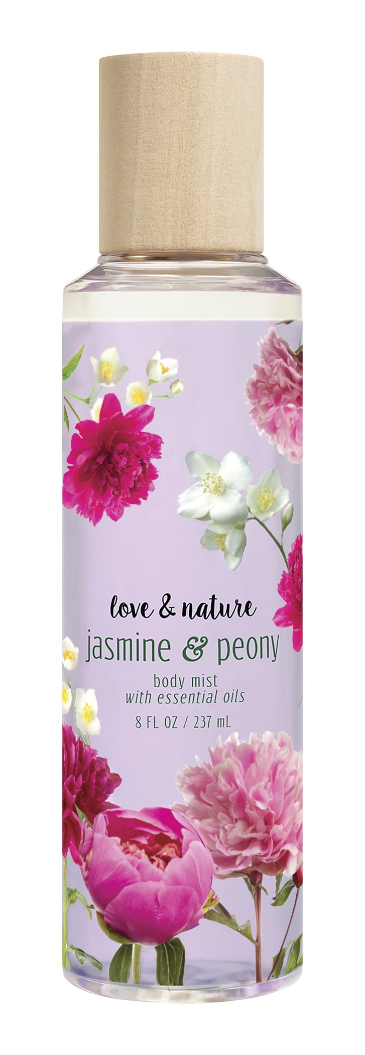 Love & Nature Jasmine & Peony Vegan Body Mist with Essential Oils, 8 oz.