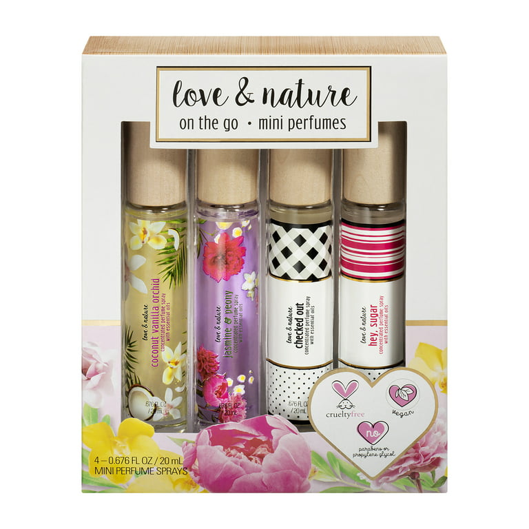 Love & Nature Vegan Fragrance Body Mist, Mini Perfumes Set, 4