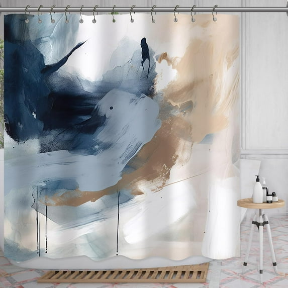 She Love Navy Blue Abstract Shower Curtain Modern Wall Art Oil Painting Shower Curtain with Metal Hooks 72x72 Inch Waterproof Polyester Bathroom Curtain