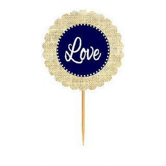 Love Navy Rustic Burlap Wedding Cupcake Decoration Topper Food Picks