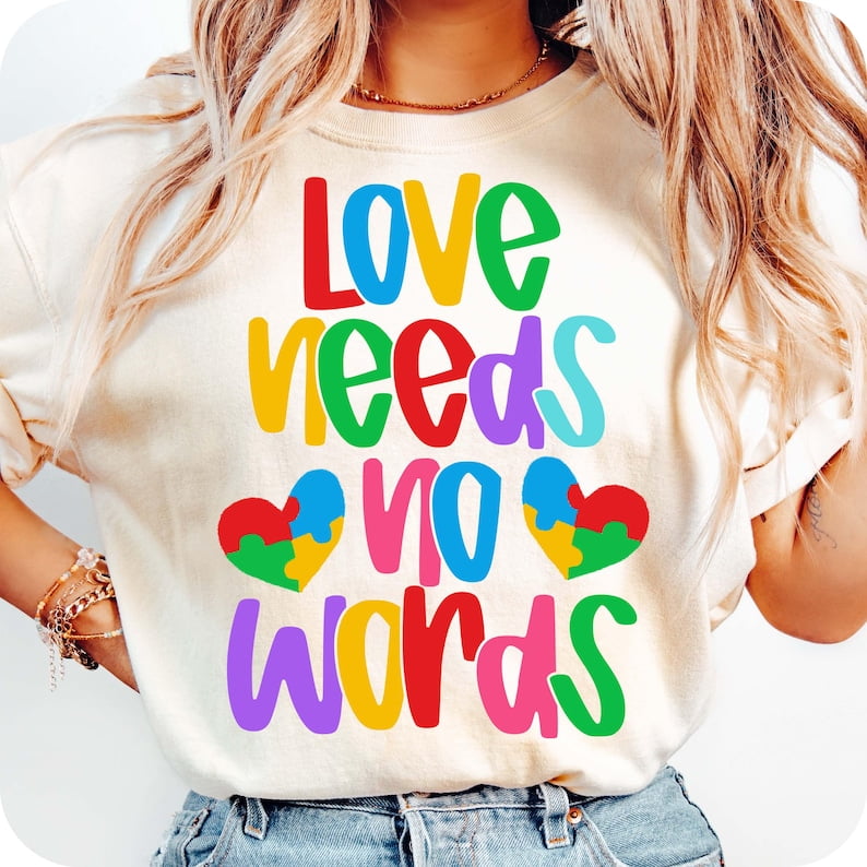 Love Needs No Words T-shirt, Autism Awareness Shirt, Autism Heart Design, Retro Autism Mama Tee