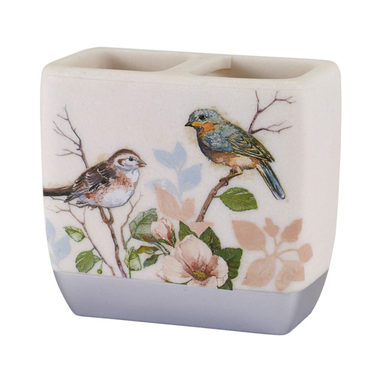 Love Nest Multicolor Resin Bird and Floral Toothbrush Holder