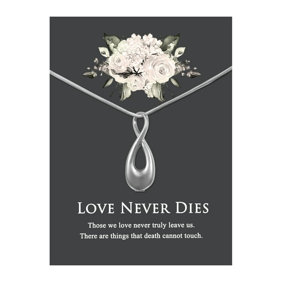 Love Never Dies Forgotten Memorial Jewelry - Infinity Cremation Necklace - Ashes Holder Urn - Waterproof Stainless Steel Pendant - Velvet Jewelry Box - Ships Next Day!