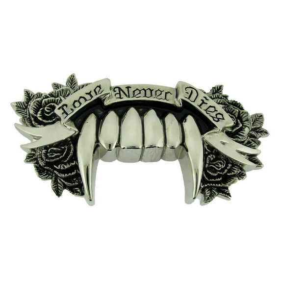 Love Never Dies Text Silver Chrome Belt Buckle Rock Rebel Fang Brass Tattoo Culture Celtic New