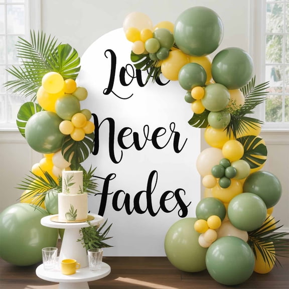 Love Never Fades Quote Black White Arch Backdrop Cover Stretchy Spandex Arch Cover 6ft, Simple Abstract Text Round Top Chiara Stand Covers for Wedding Birthday Party Ceremony Banquet