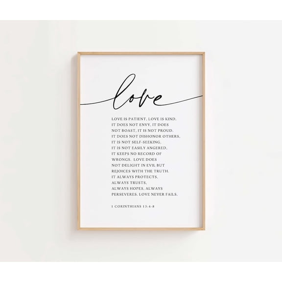 Love Never Fails 1 Corinthians 13 Scripture Wall Art, Unframed Paper Print Size 12x18