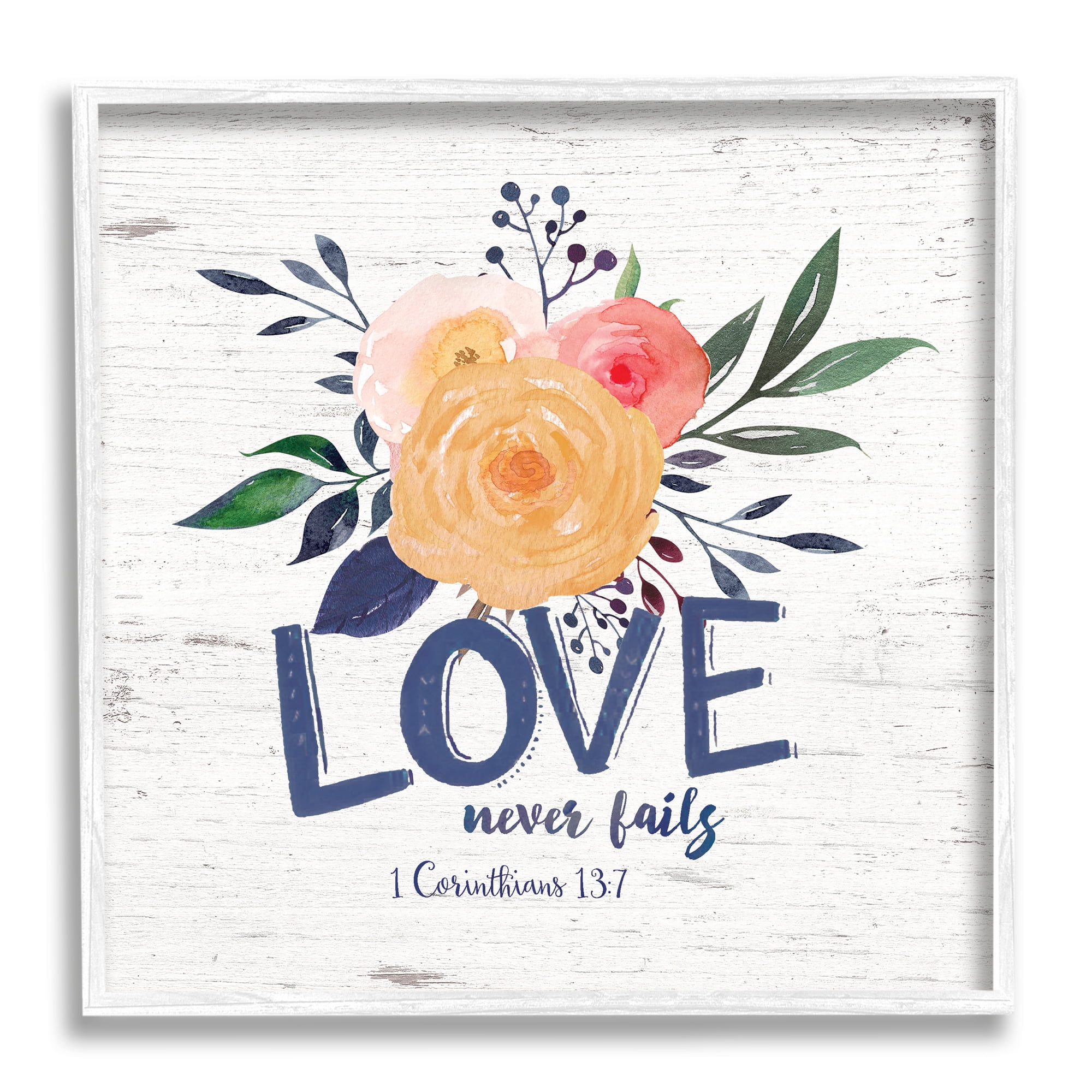 Love Never Fails Blushing Roses 1 Corinthians 13:7 Religious Graphic Art Framed Art Print Wall Art