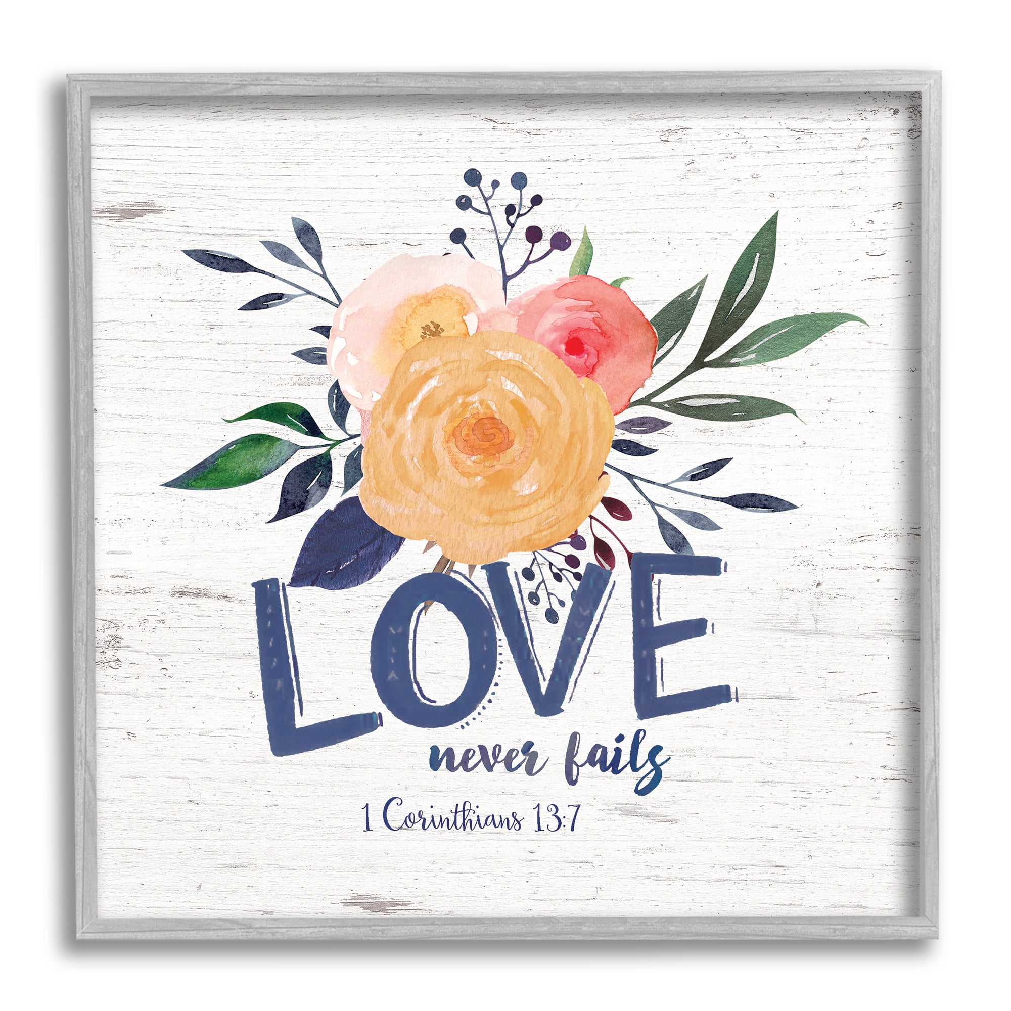 Love Never Fails Blushing Roses 1 Corinthians 13:7 Religious Graphic Art Framed Art Print Wall Art