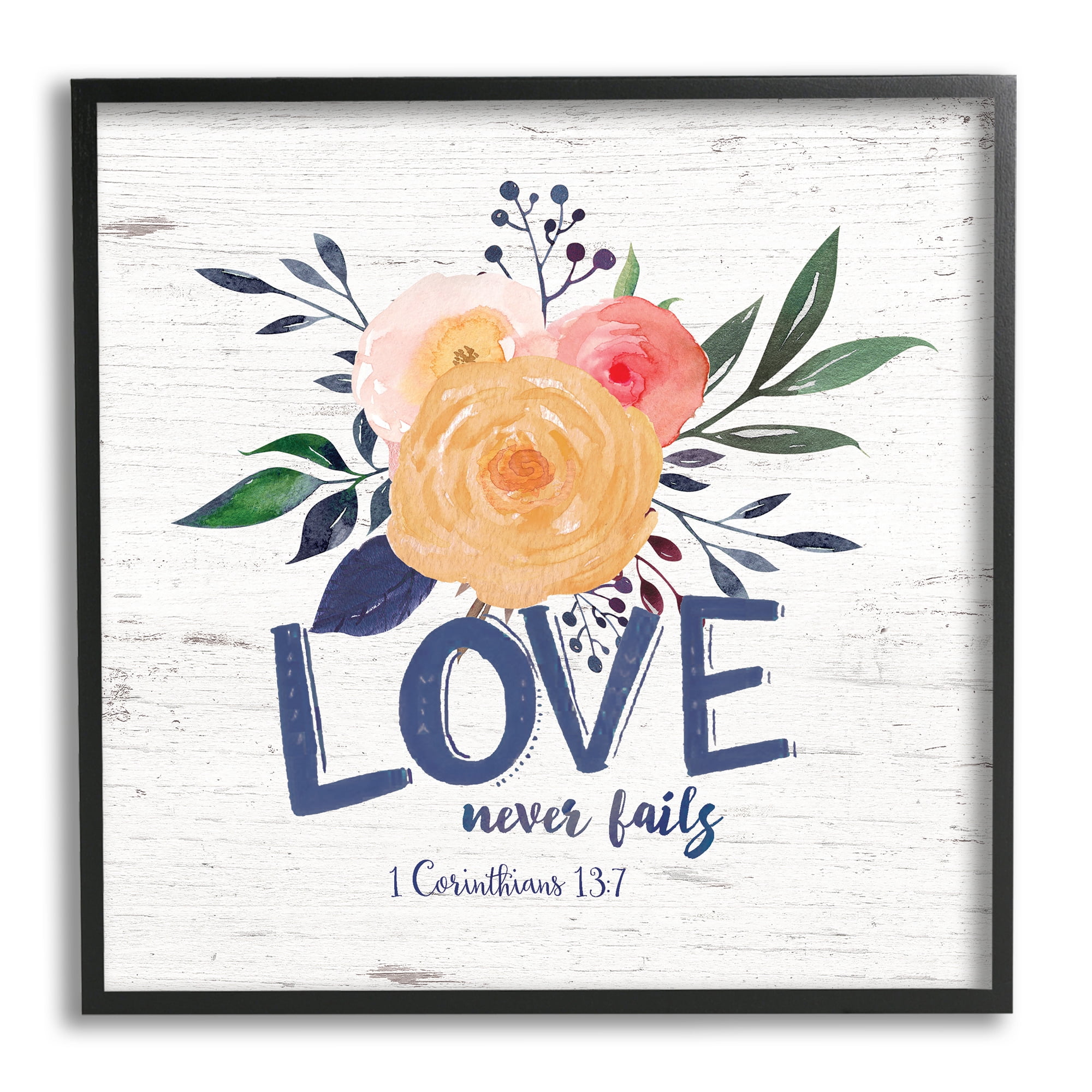 Love Never Fails Blushing Roses 1 Corinthians 13:7 Religious Graphic Art Framed Art Print Wall Art