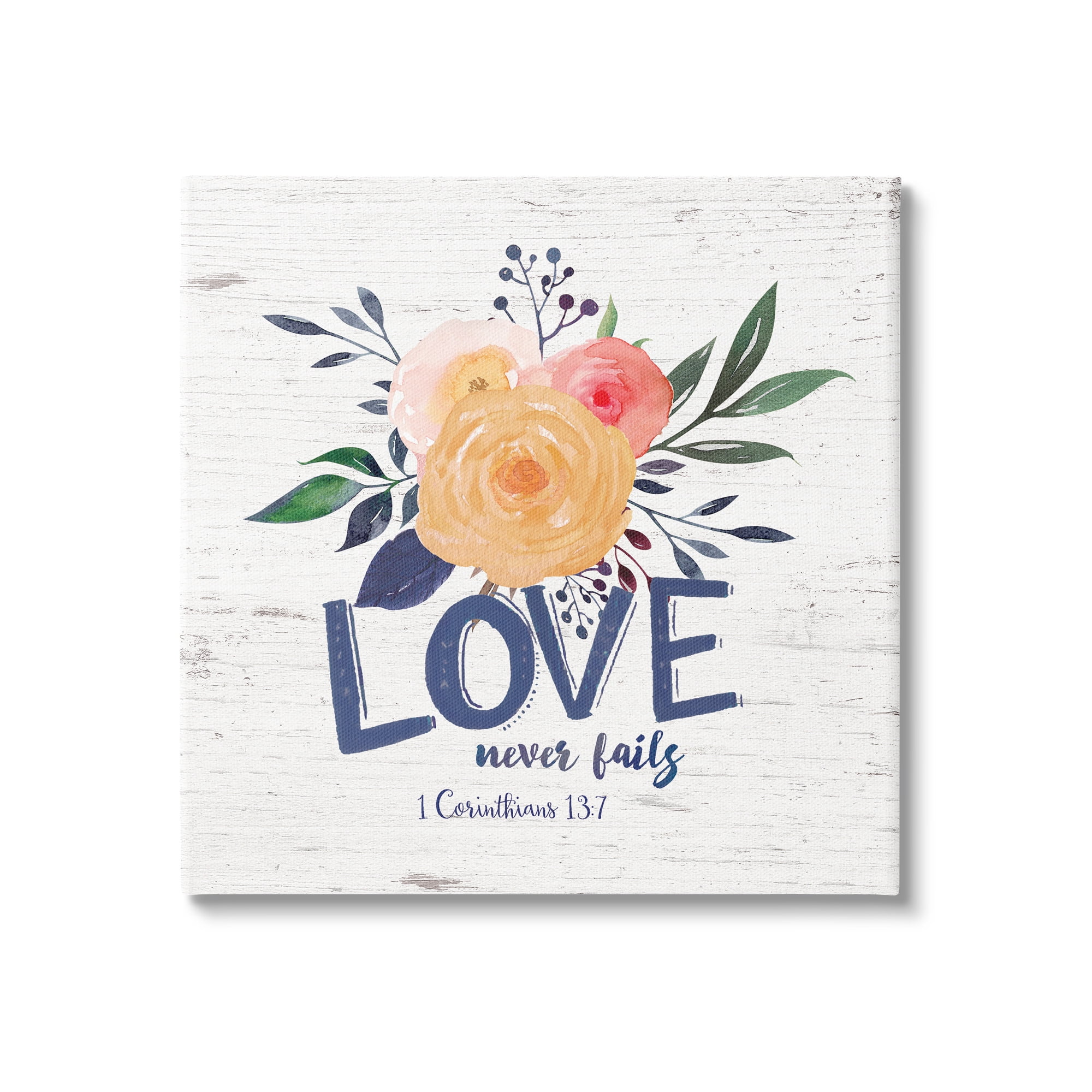 Love Never Fails Blushing Roses 1 Corinthians 13:7 Religious Graphic Art Gallery-Wrapped Canvas Print Wall Art