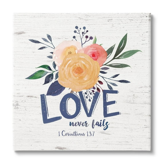 Love Never Fails Blushing Roses 1 Corinthians 13:7 Religious Graphic Art Gallery-Wrapped Canvas Print Wall Art