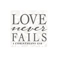 thumbnail image 1 of Love Never Fails Cream Scrolling 12 x 12 Wood Wall Sign Plaque, 1 of 4