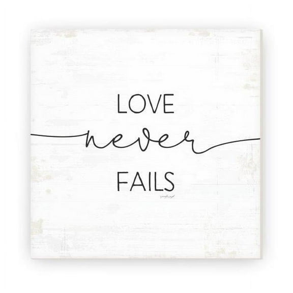 Love Never Fails Rustic Wood Wall Sign 12x12 (Unframed)