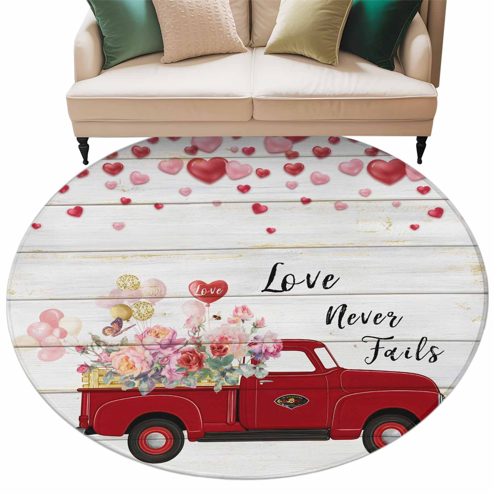 Love Never Fails Washable Round Area Rug 6 ft, Valentine's Day Love Red ...