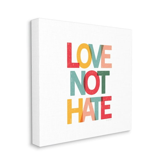 Love Not Hate Bold Text Motivational Phrase Typography Gallery-Wrapped Canvas Print Wall Art, 17x17