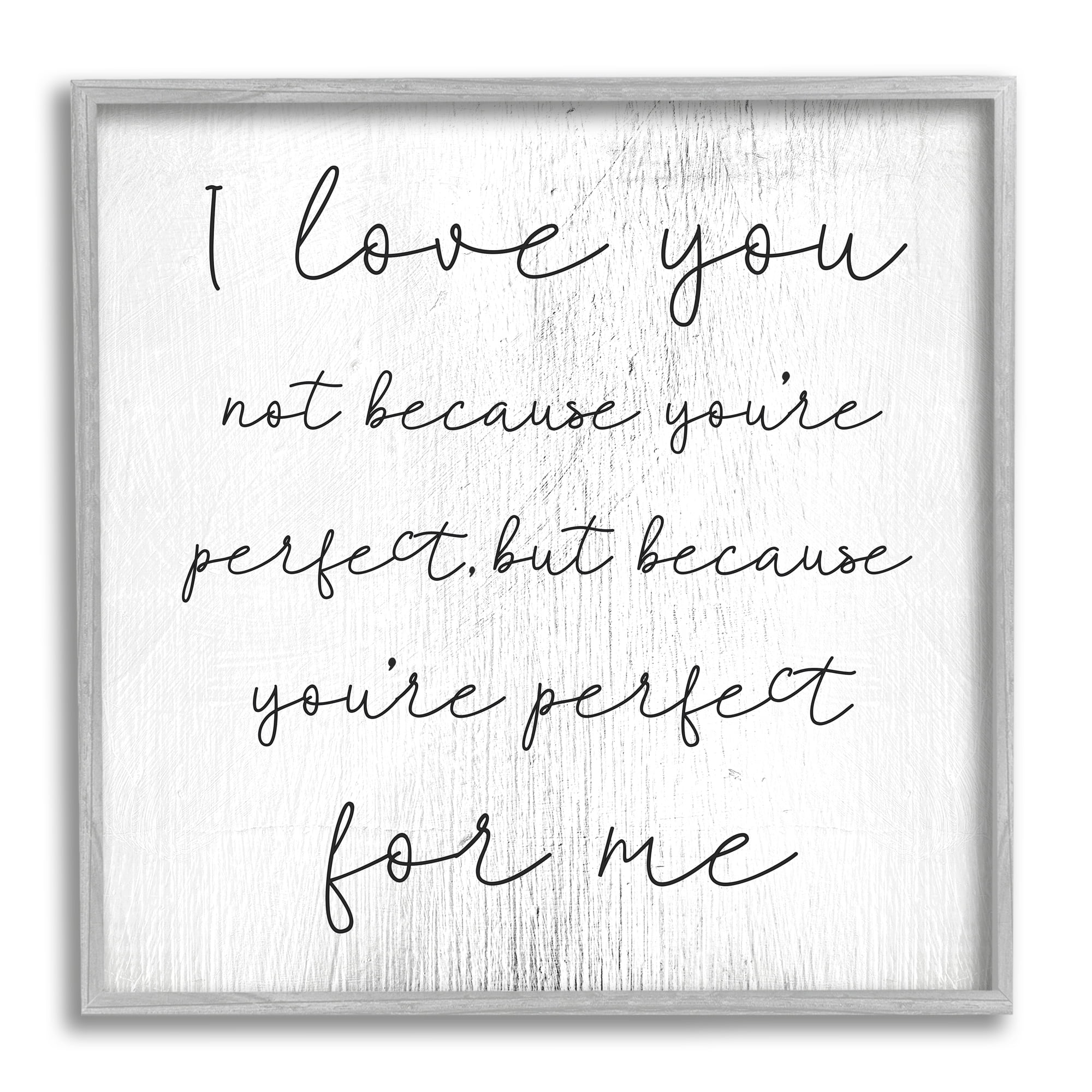 Love Not Perfect Inspirational Family Word Design Typography Framed Art Print Wall Art, 17x17