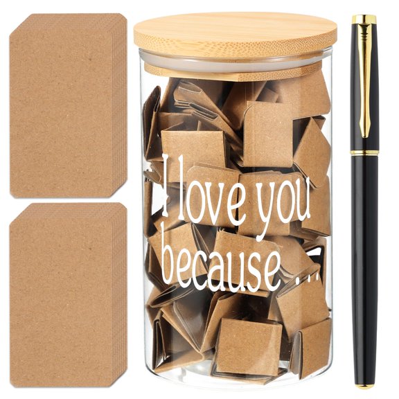 Love Notes Jar with 100 Note Cards and 1 Pen, Gift for Couples for Christmas Anniversary Birthdays
