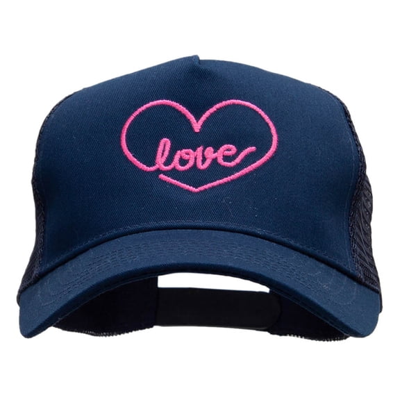 Love Nouveau Embroidered Solid Cotton Twill 5 panel Mesh Back Cap - Navy OSFM