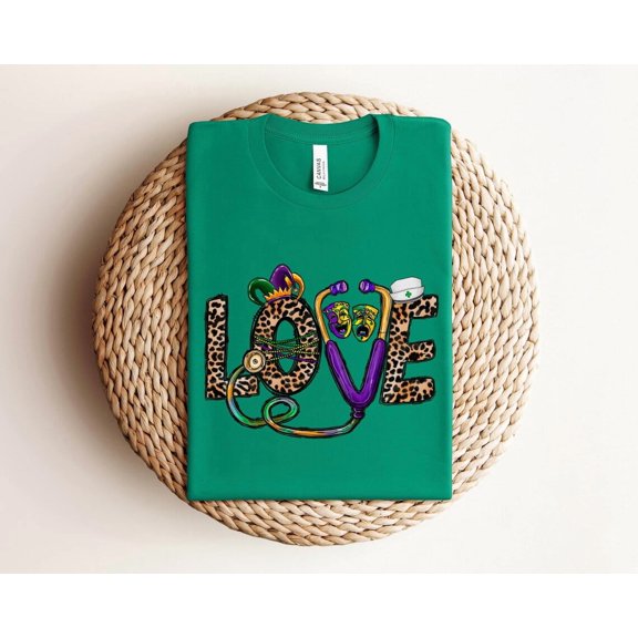Love Nurse Mardi Gras Sweatshirt, Leopard Mardi Gras Shirt, Fleur De Lis Shirt, Louisiana Mardi Gras, Leopard Love Mardi Gras Nurse Costume All Size S-5Xl