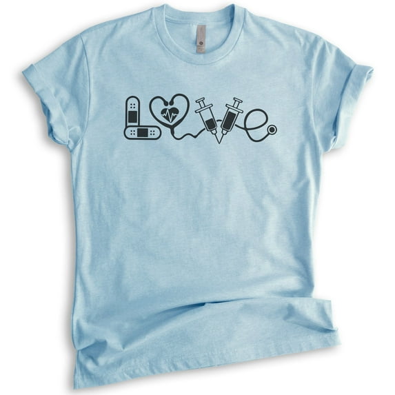 Love Nurse Shirt, Unisex Women's Shirt, Nursing Nurse RN Shirt, Nurse Appreciation Shirt, Practitioner Tee, Heather Light Blue, 3X-Large