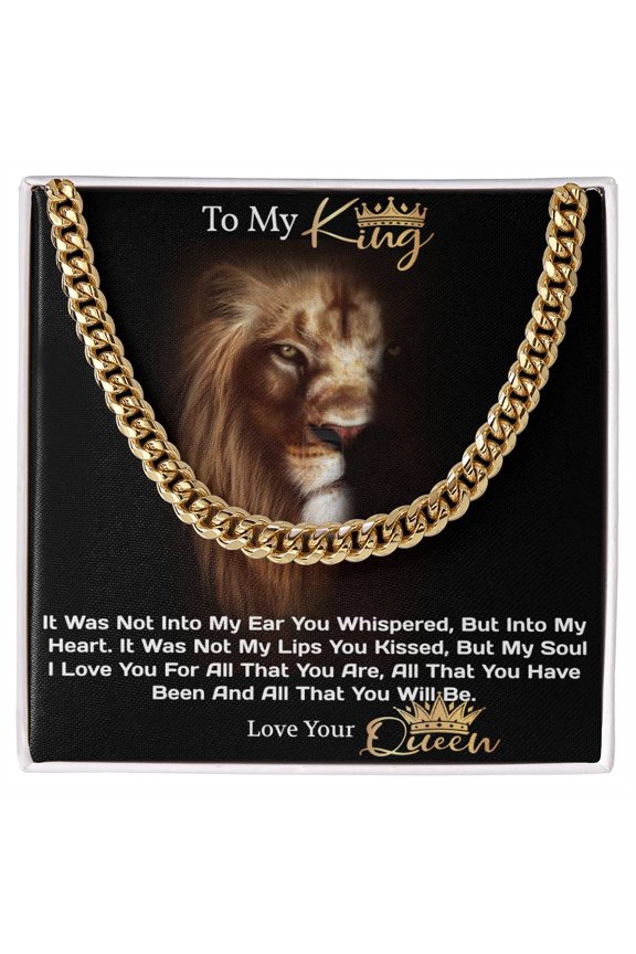 Love Of A King, Cuban Link Chain, Stainless Steel or Yellow Gold, Message Card & Gift Box
