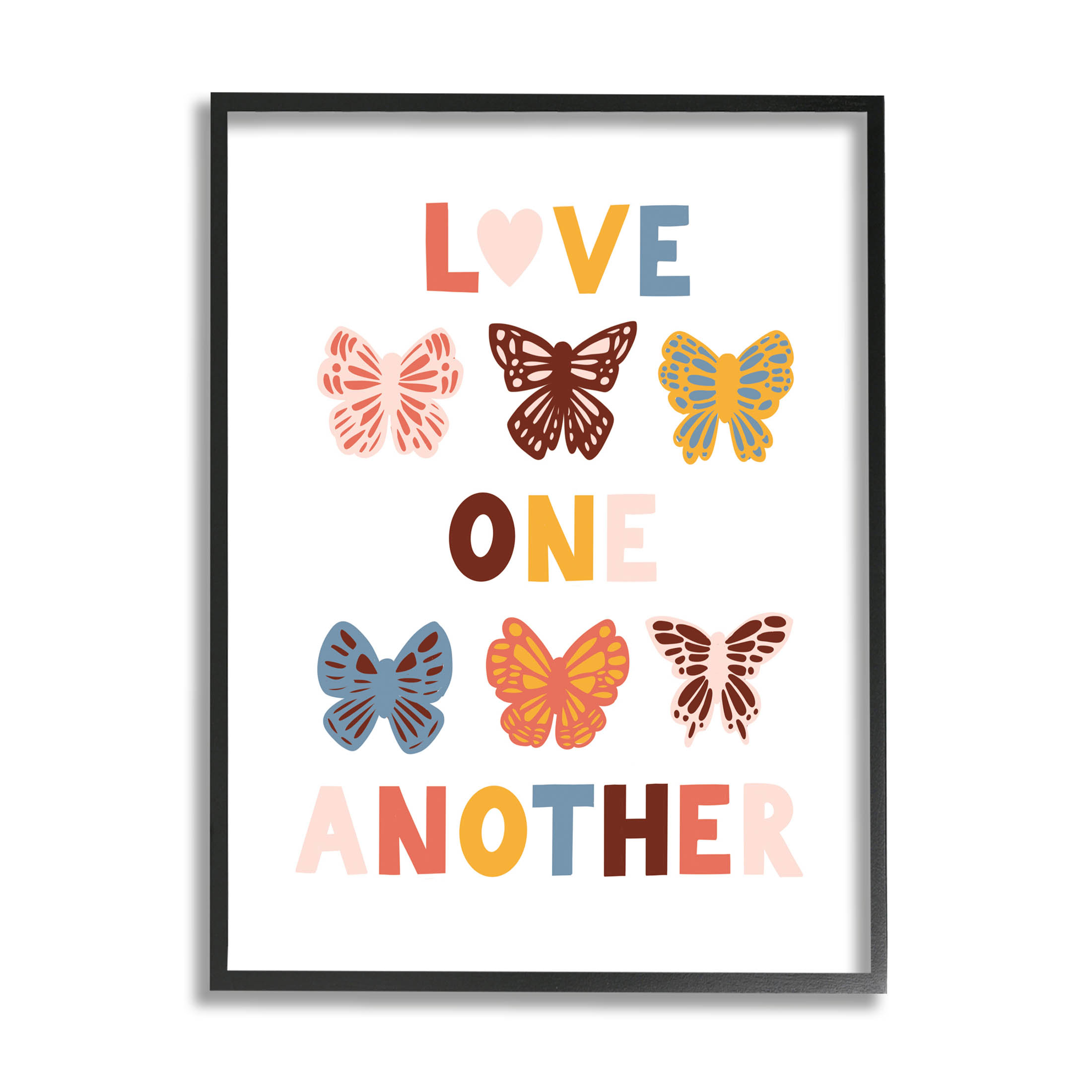 Love One Another Butterflies Phrase Animals & Insects Graphic Art Black Framed Art Print Wall Art
