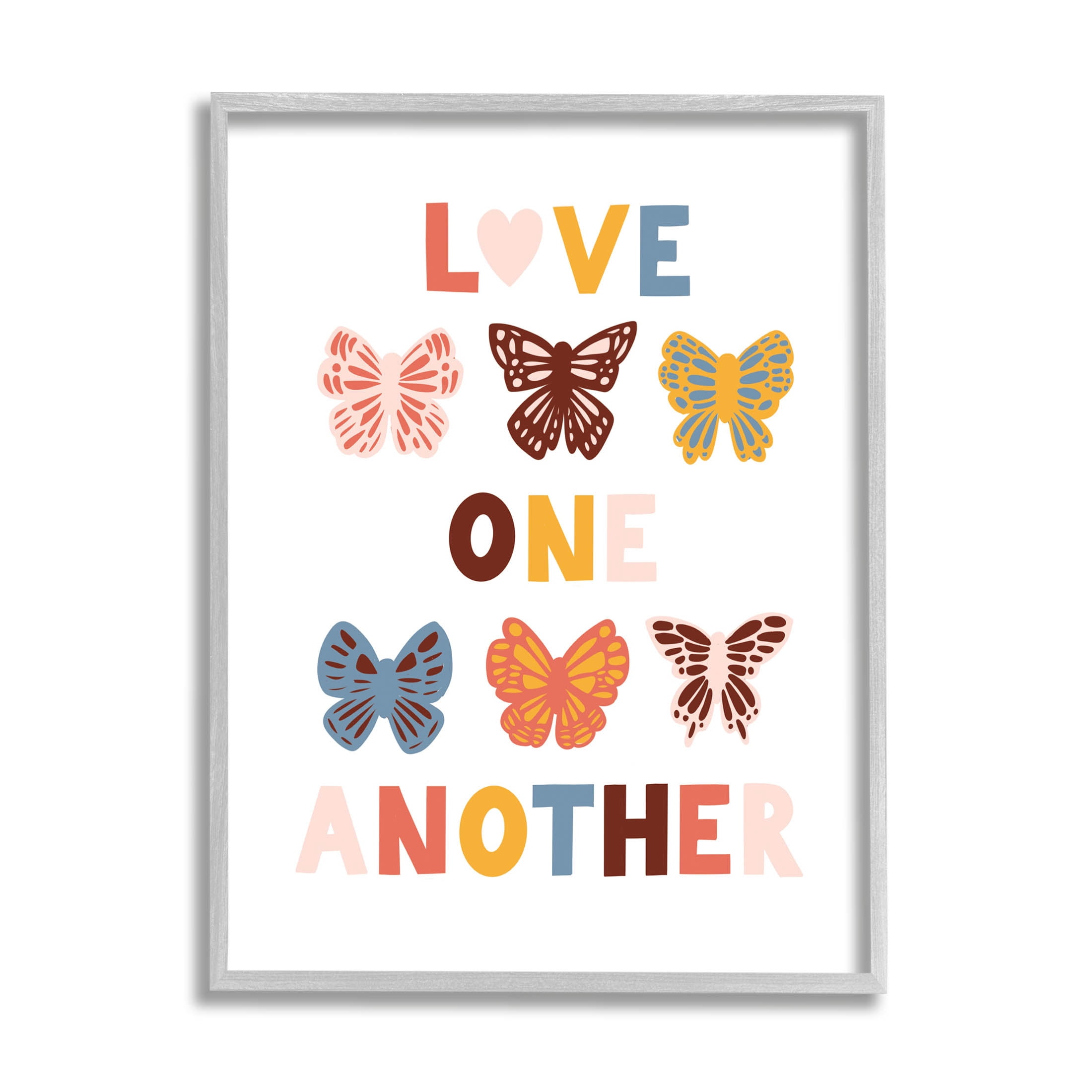 Love One Another Butterflies Phrase Animals & Insects Graphic Art Gray Framed Art Print Wall Art