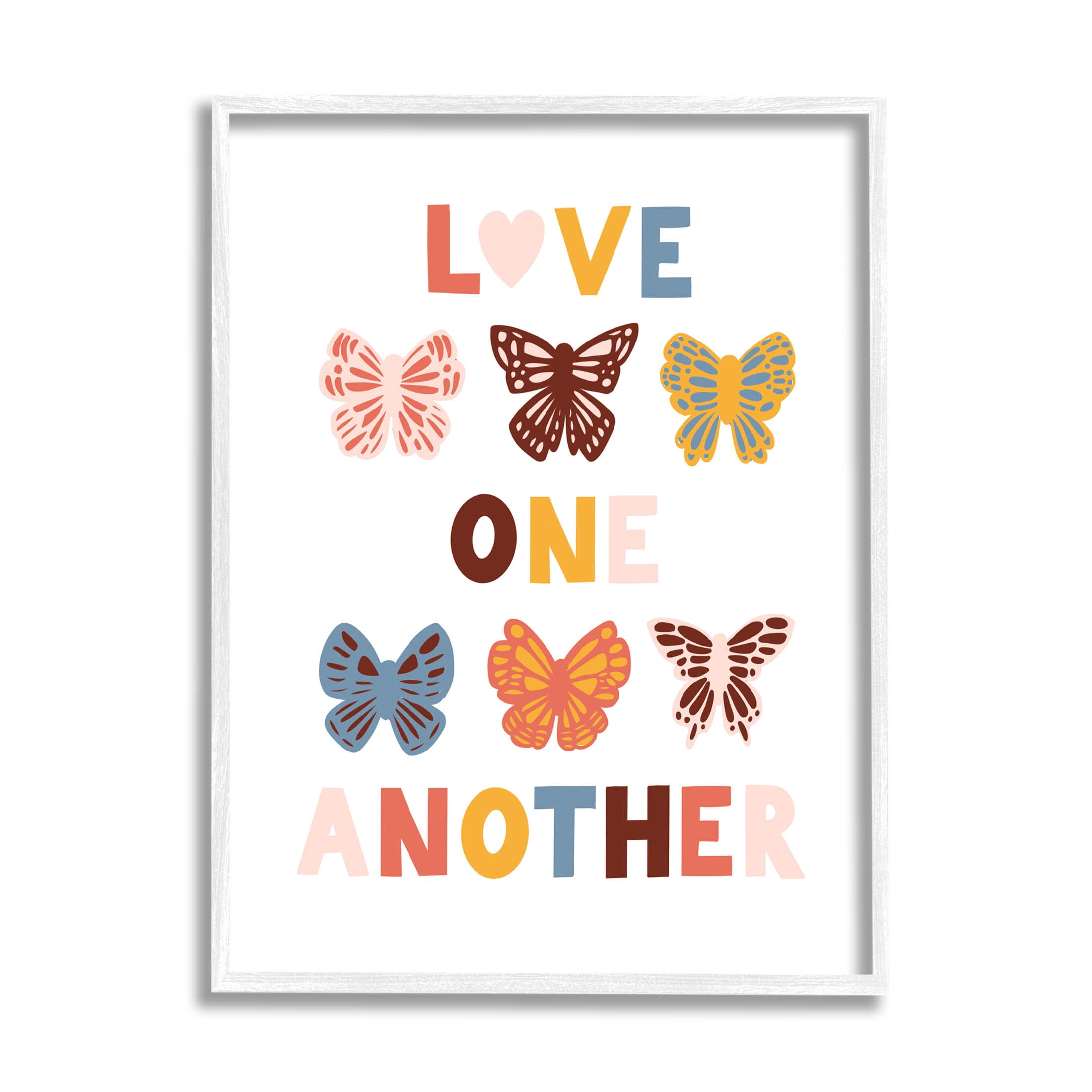 Love One Another Butterflies Phrase Animals & Insects Graphic Art White Framed Art Print Wall Art