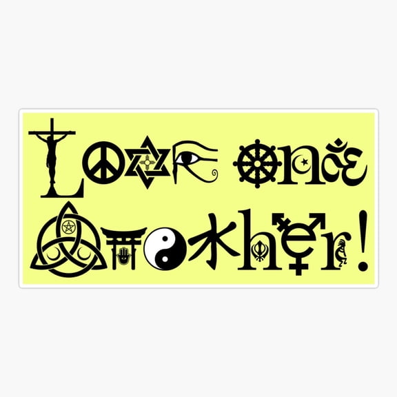 Love One Another (Coexist Style) Bumper Sticker - Yellow Sticker