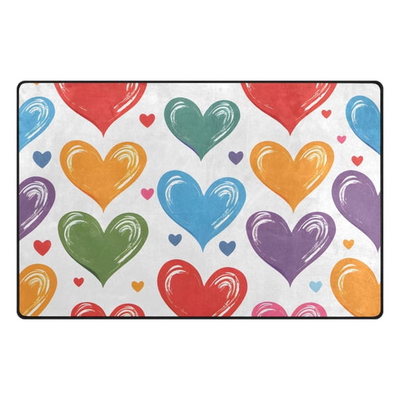 Love Orange Green Tile Pattern Memory Foam Area Rug 31"x20" Non Slip, Absorbent, Fade Proof for Living Room, Bedroom, Office