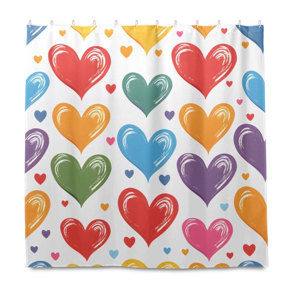 Love Orange Green Tile Pattern Shower Curtain Liners Waterproof 72 Inch with C Shaped Curtain Hooks