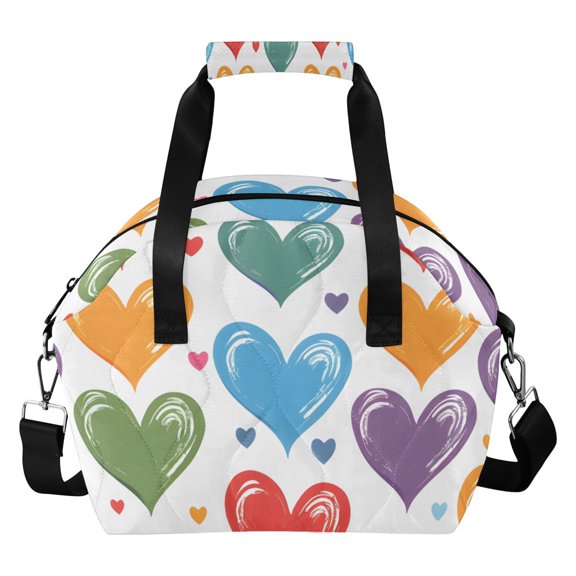 Love Orange Green Tile Pattern Women Lunch Bag Quilted Insulated Water Resistant Tote for Work and Picnic
